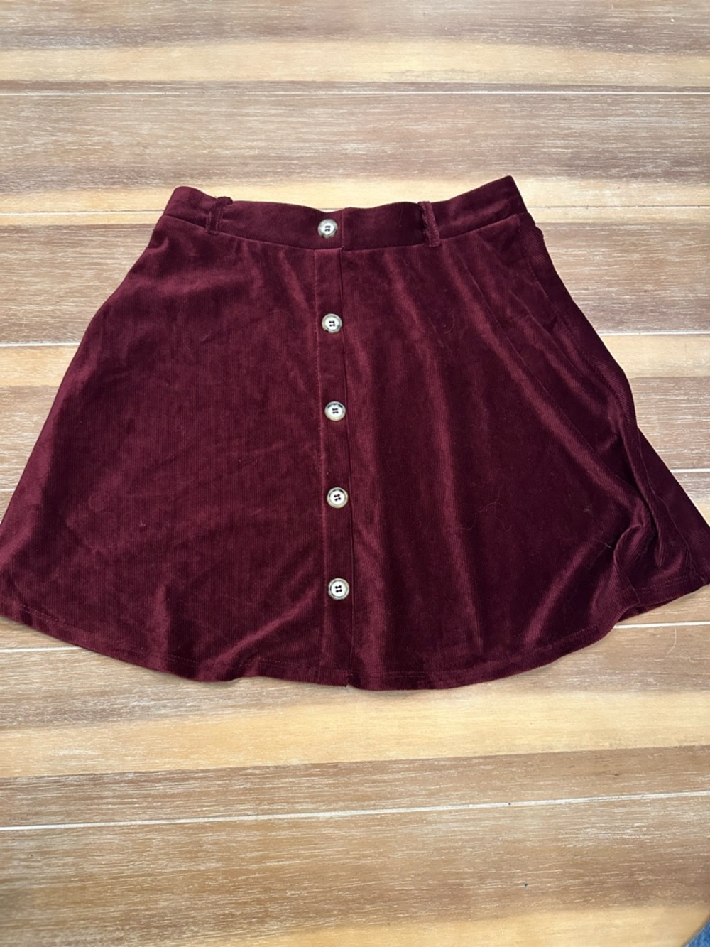 Altar'd State Burgundy Velvet Button-Front Mini Skirt